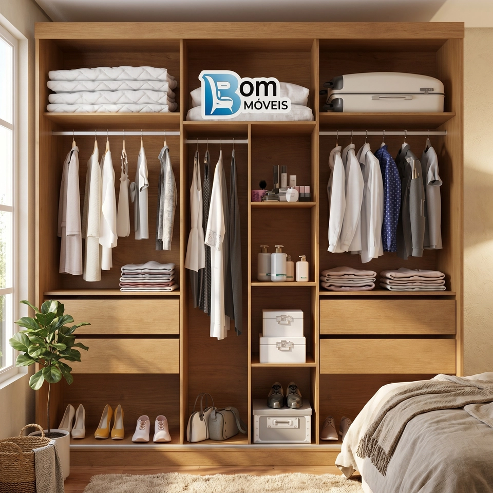 Guarda Roupa Toronto 3 Portas Deslizantes Espelho Inteiro Na Porta - Alt.: 230cm - Larg.: 240cm - Prof.: 56cm.  - 5