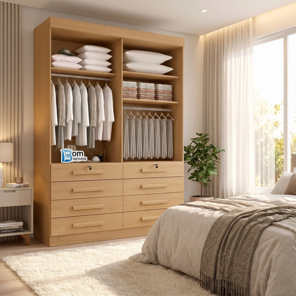 Guarda Roupa Mônaco 4 Portas 8 Gavetas 2 C/ Chave Puxadores De Mdf - Alt.: 230cm - Larg.: 160cm - Prof.: 55cm. - 5