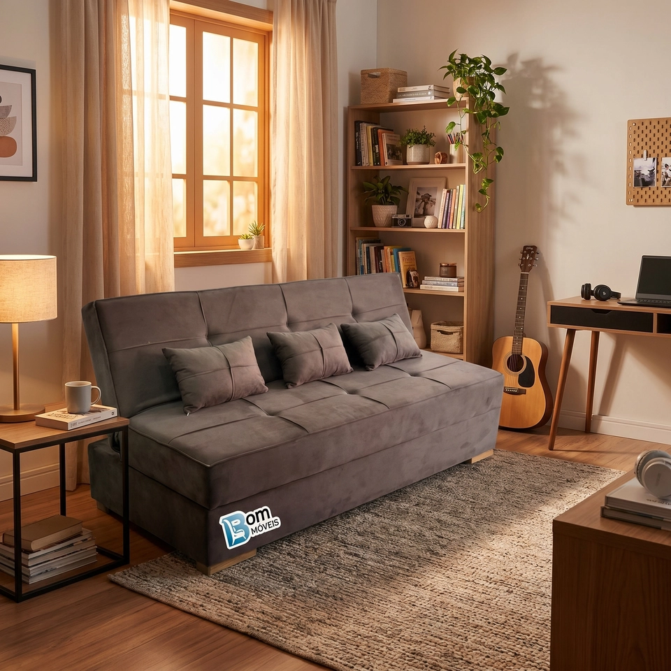 Sofá Cama C/ Baú Reclinável C/ 5 Estágios E Pés de Eucalipto - Alt.: 95cm  Larg.: 188cm Prof.: 90cm - 6