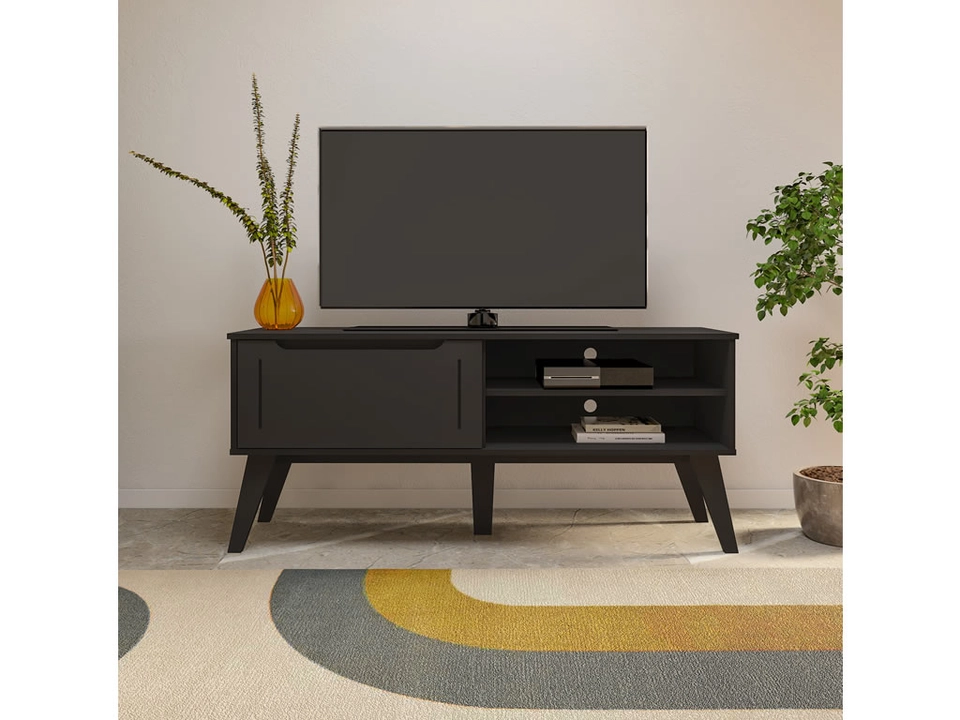 Rack Lotus C/ 1 Porta 2 Divisões E 2 Prateleiras C/ 5 Pés Palitos Retrô - Alt.: 60cm Larg.: 134cm Prof.: 40cm. - 2