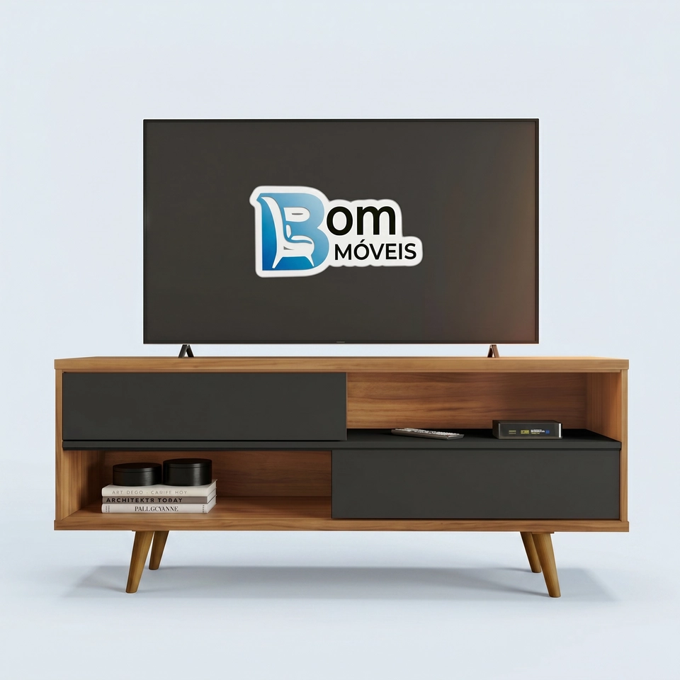 Rack Nt 1180 P/ Tv De Até 50 Polegadas C/ 2 Portas Deslizantes 4 Pés De Pvc - Alt.: 57cm - Larg.: 135cm Prof.: 36cm