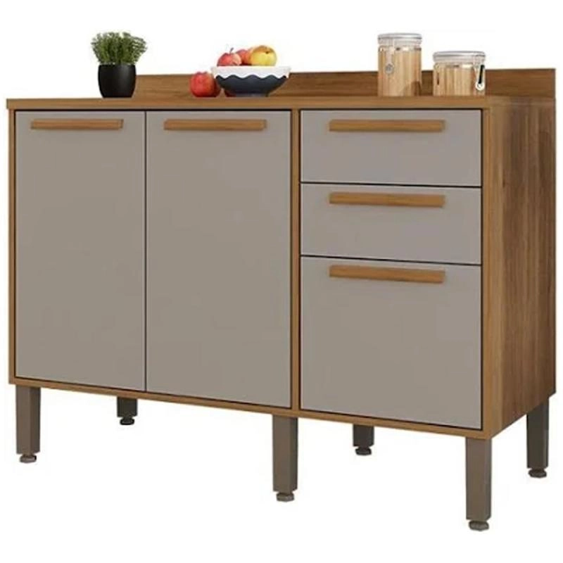 Balcão Florida 3 Portas 2 Gavetas Puxadores Mdf Pés Reguláveis - Alt.: 86cm - Larg.: 120cm - Prof.: 52cm.