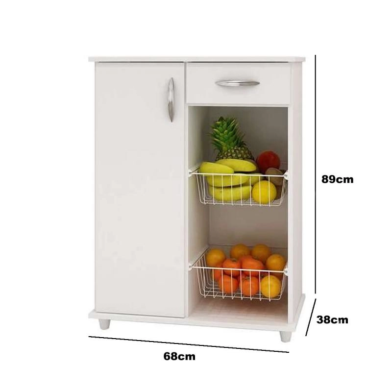 Fruteira Belize C/ Espaço Para Micro-ondas 1 Porta 1 Prateleira 1 Gaveta 2 Cestas 4 Pés - Alt.: 89cm Larg.: 68cm Prof.: 38cm. - 6