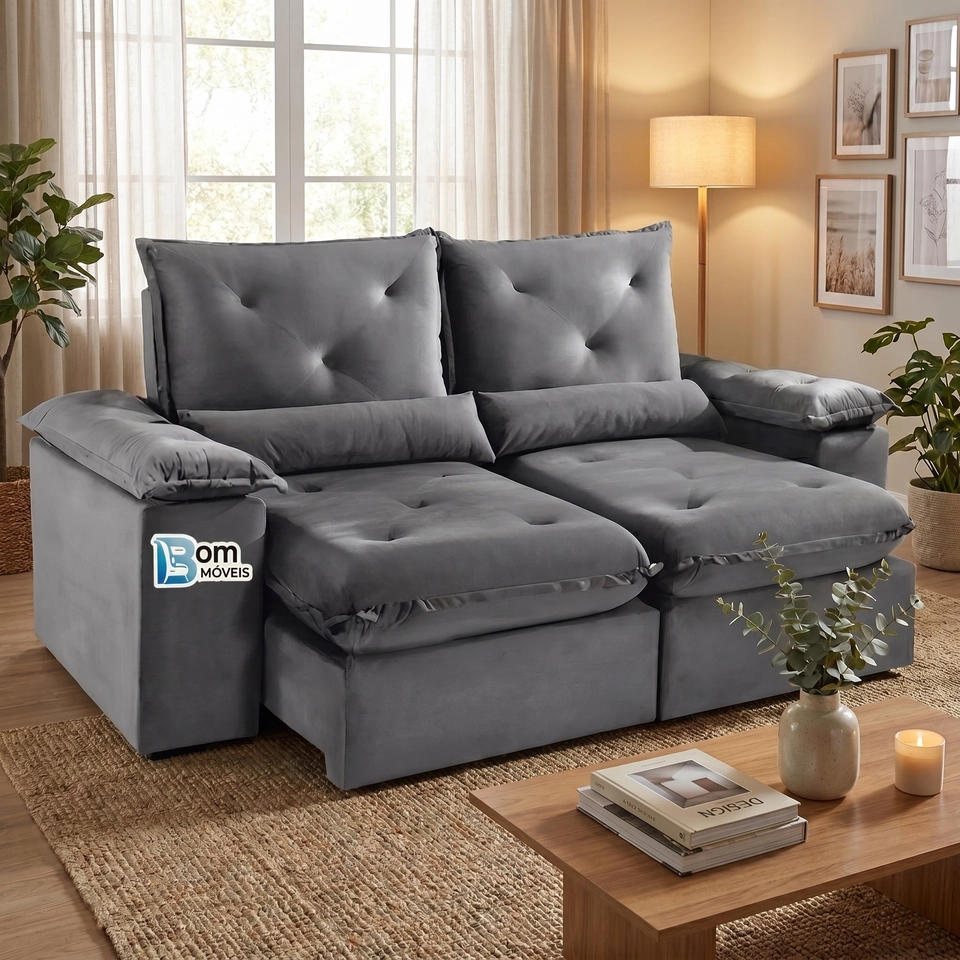 Sofá Retratil e Reclinavel De 2,50 Metros Xangai C/ Pillow Top De Mola Espuma D28 E Encosto de Silicone - 8