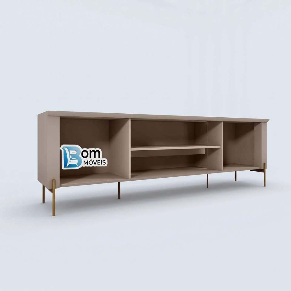 Rack Brasilia C/ Led 2 Portas Tampo Chanfrado 6 Pés De Metal - Alt.: 56cm - Larg.: 180cm - Prof.:38cm  - 6