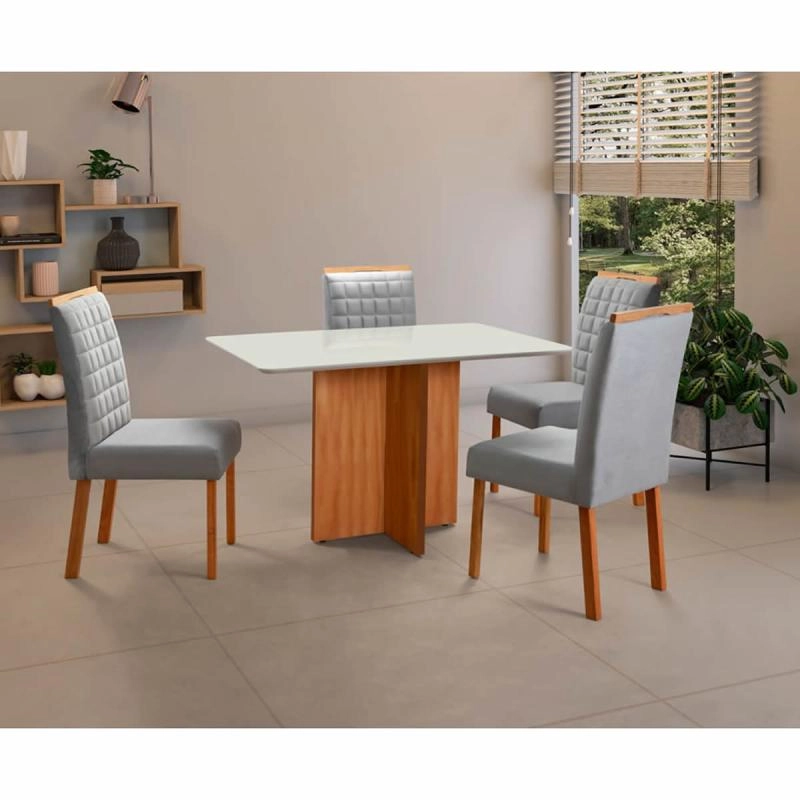 Conjunto de Mesa Magala Com Tampo Mdf E Vidro Com 4 Cadeiras - Larg.: 120cm Prof.: 80com