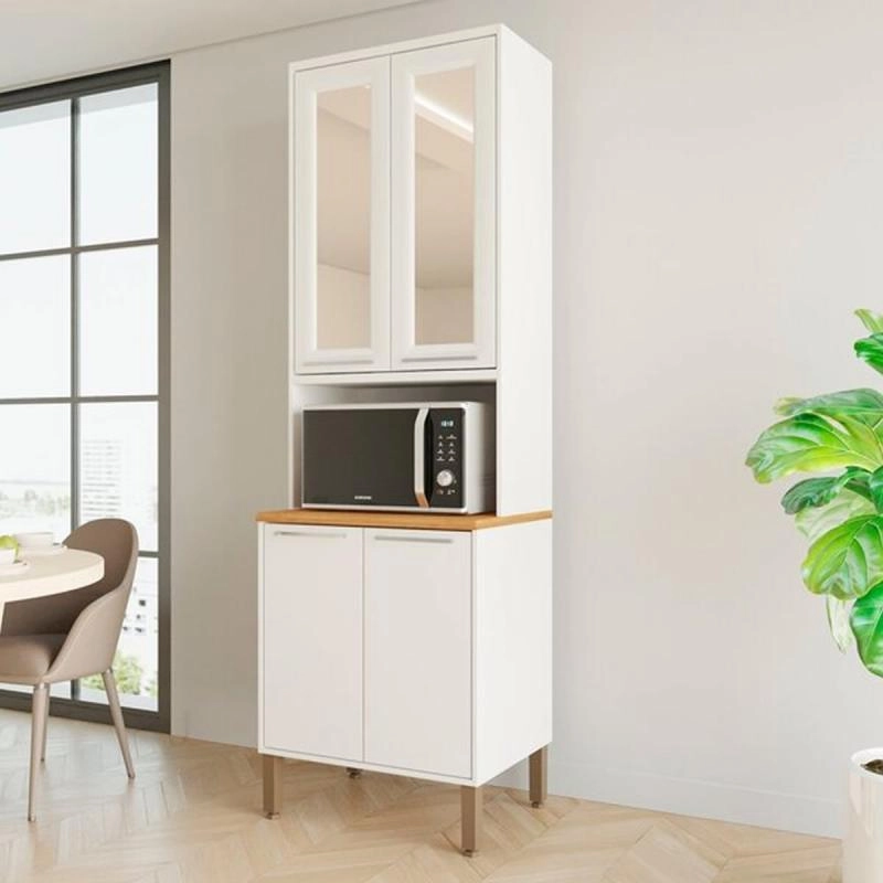 Paneleiro Reflecta Paris C/ 4 Portas 2 Portas De Vidro C/ Puxadores Metalizados 3 Prateleiras E Pés Reguláveis - Alt.: 220cm Larg.: 70cm Comp.: 43,5cm. - 4