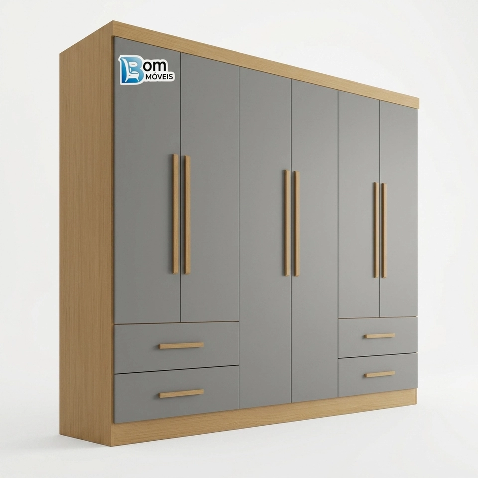 Guarda Roupa Texas 6 Portas 4 Gavetas Puxadores Mdf - Alt.: 210cm - Larg.: 177cm - Prof.: 47cm - 1