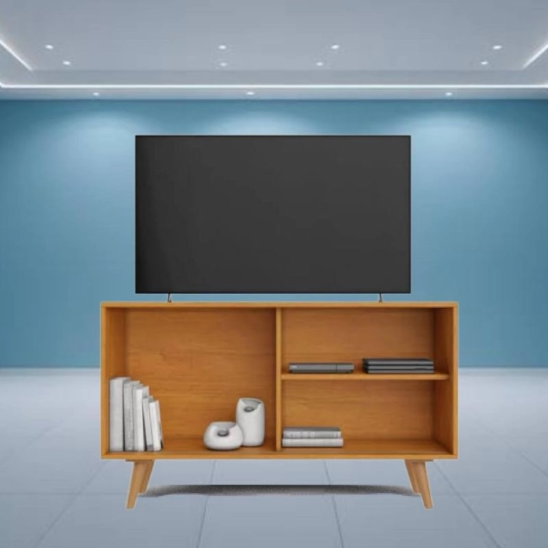 Rack Carinho P/ Tv Até 43 Polegadas 1 Porta Ripada Deslizante 4 Pés Palitos De Madeira - Alt.: 64cm Larg.: 109cm Prof.: 38,5cm. - 3