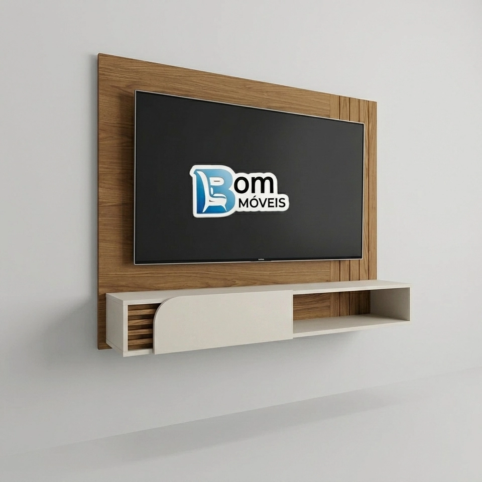 Painel Jurere Para Tv De Até 60 Polegadas 1 Porta Bascula C/ Ripas E Faixa Lateral Ripada - Alt.: 108cm Larg.: 136cm Prof.: 28cm. - 4
