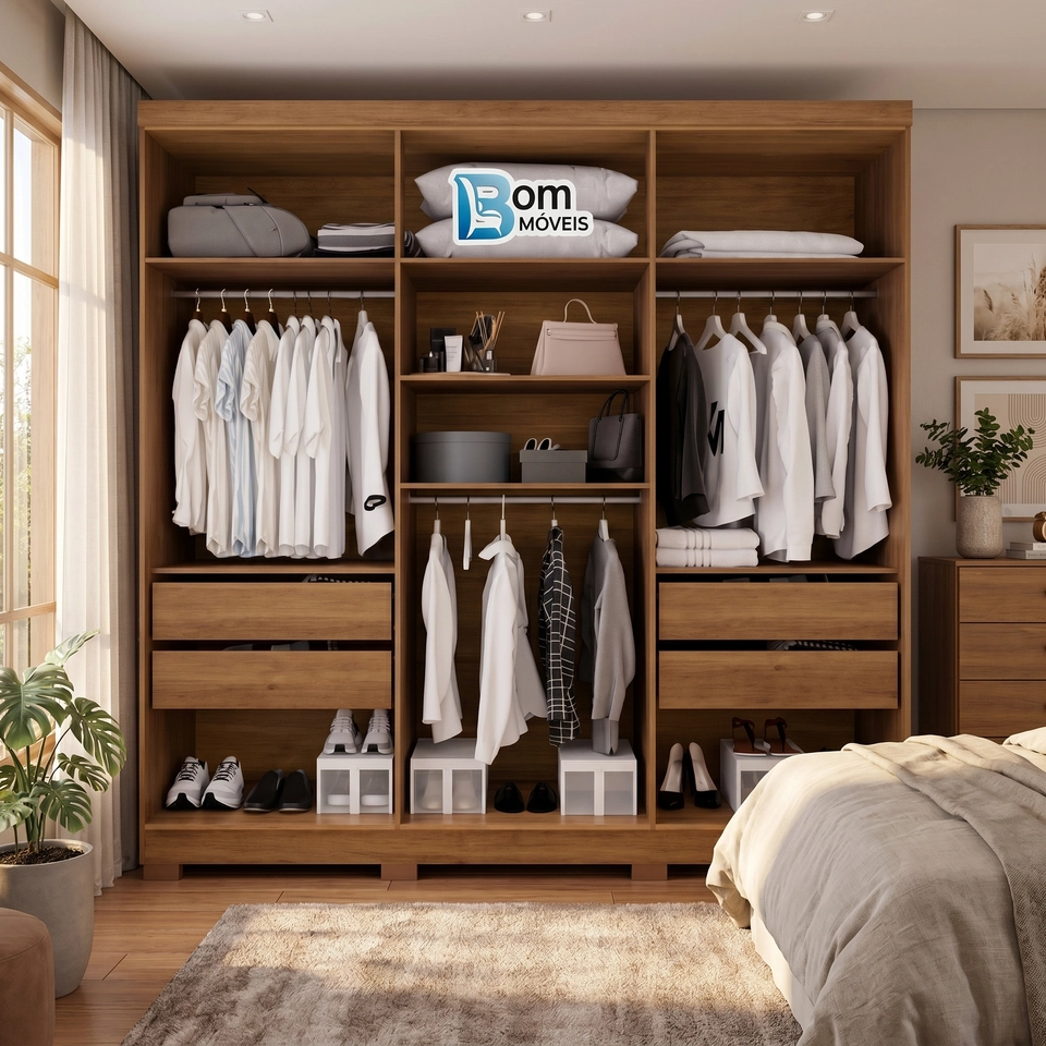 Guarda Roupa Coliseu 6 Portas C/ 4 Gavetas Internas Puxadores de MDF - Alt.: 223cm - Larg.: 220cm - Prof.: 47cm - 5