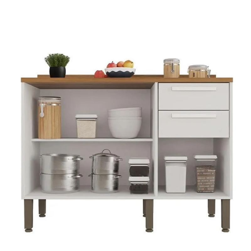 Balcão Florida 3 Portas 2 Gavetas Puxadores Mdf Pés Reguláveis - Alt.: 86cm - Larg.: 120cm - Prof.: 52cm. - 3
