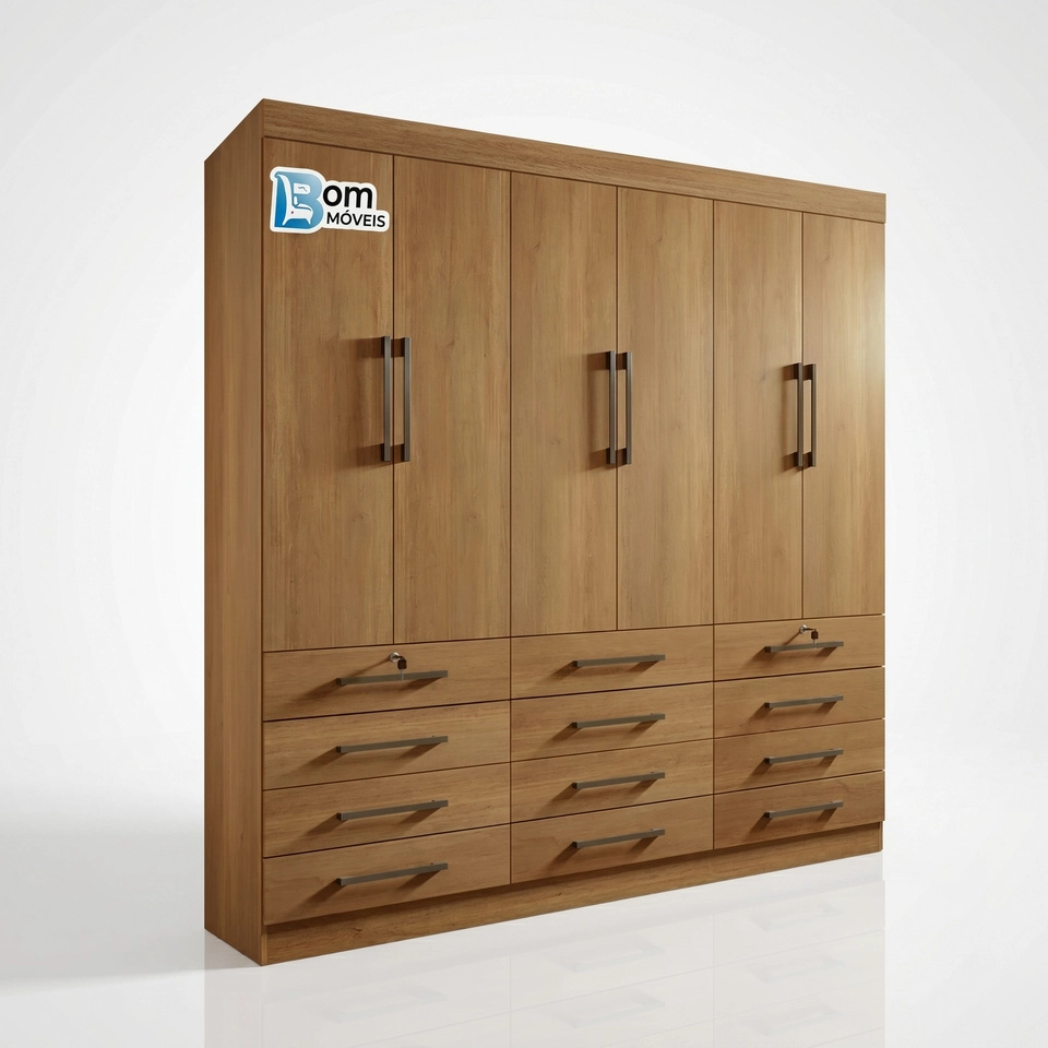 Guarda Roupa Mônaco 6 Portas 12 Gavetas 2 C/ Chaves Puxadores De Alumínio  - Alt.: 230cm - Larg.: 240cm - Prof.: 55cm. - 4