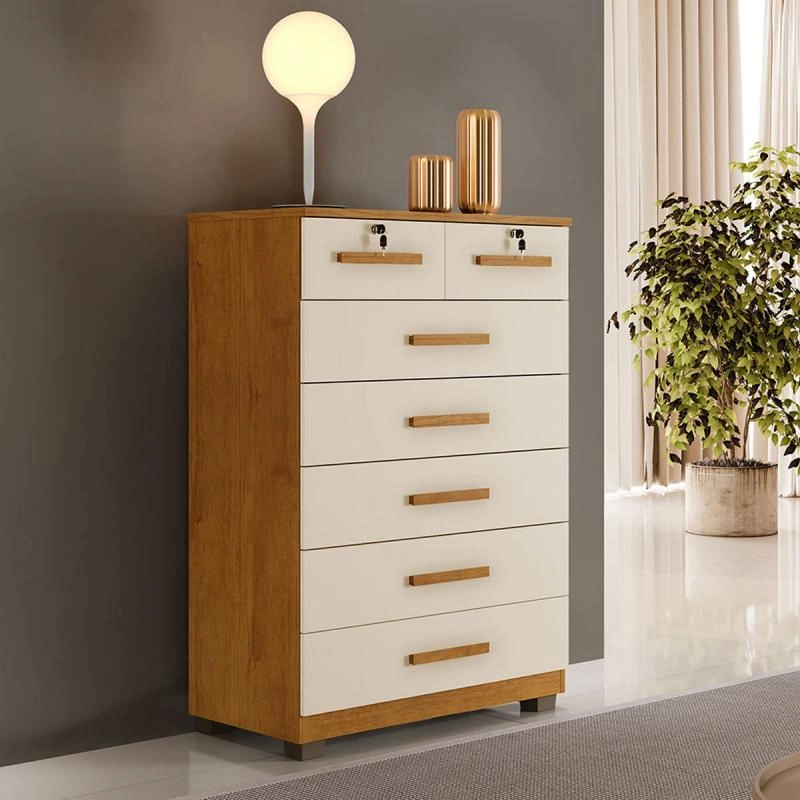 Cômoda Barcelona 7 Gavetas 2 C/ Chaves puxadores de Mdf 4 pés de Pvc  - 2