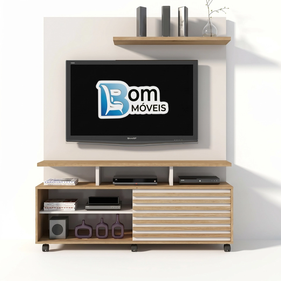 Home Star P/ Tv De Até Tv60 1 Porta De Correr Frisada 3 Prateleiras - Alt.: 185cm Larg.: 150cm Prof.: 38cm. - 1