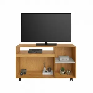 Rack Seleto P/ Tv Até 50 Polegadas 2 Portas Puxadores Corino Marrom 3 Divisões 4 Rodizios  - 2