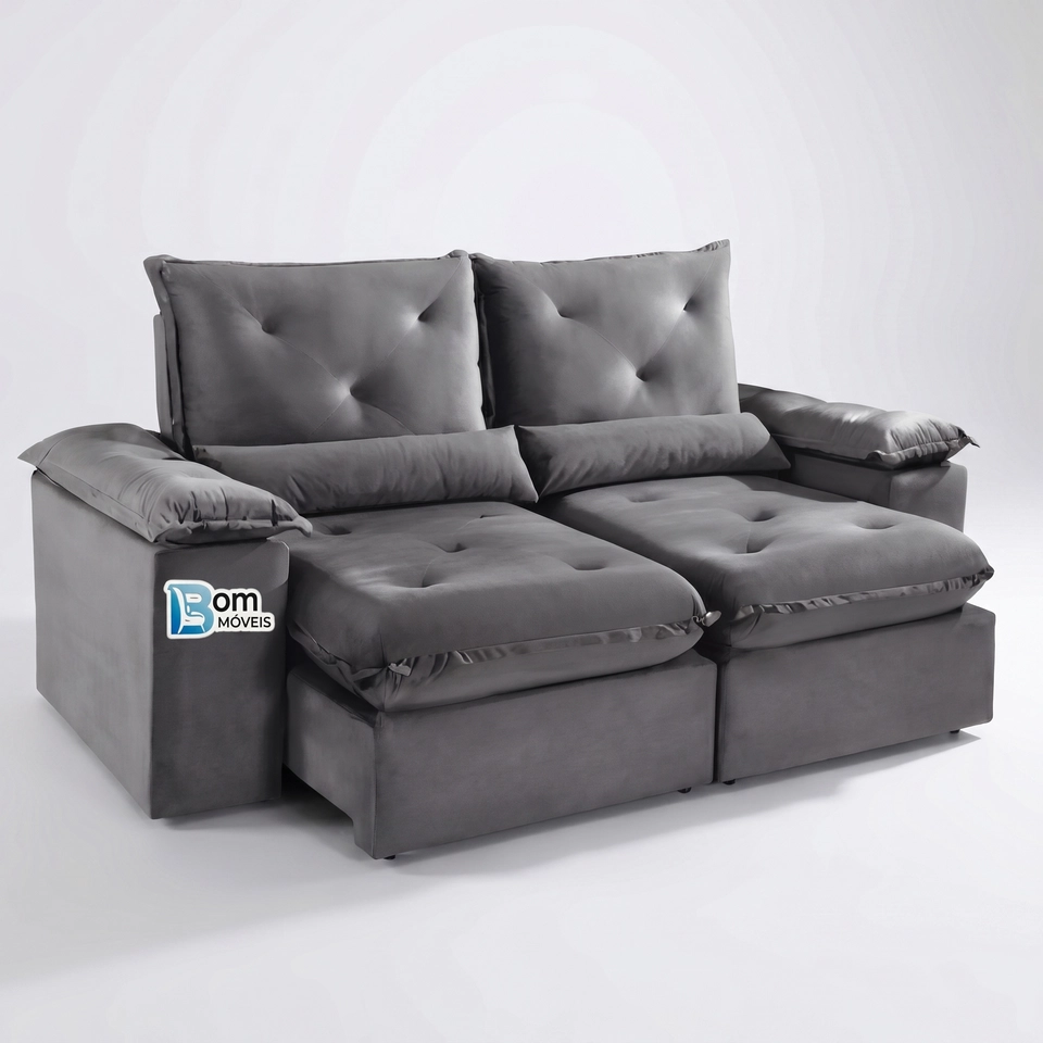 Sofá Retratil e Reclinavel De 2 Metros Xangai C/ Pillow Top De Mola Espuma D28 E Encosto de Silicone 
