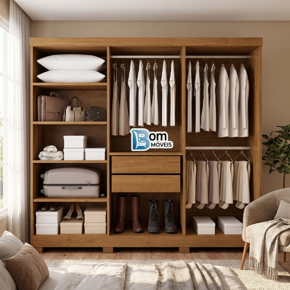 Guarda Roupa Sergipe 6 Portas 2 Gavetas Puxadores De Mdf - Alt.: 210cm - Larg.: 180cm - Prof.: 47cm. - 6