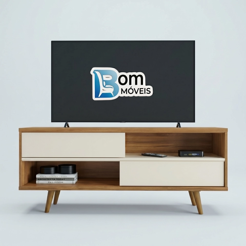 Rack Nt 1180 P/ Tv De Até 50 Polegadas C/ 2 Portas Deslizantes 4 Pés De Pvc - Alt.: 57cm - Larg.: 135cm Prof.: 36cm - 4