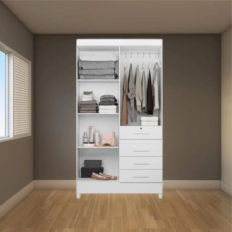 Guarda Roupa Solteiro Sobral 4 Portas, 4 Gavetas 1 C/ Chave - Alt.: 204cm Larg.: 110cm Prof.: 47cm. - 4