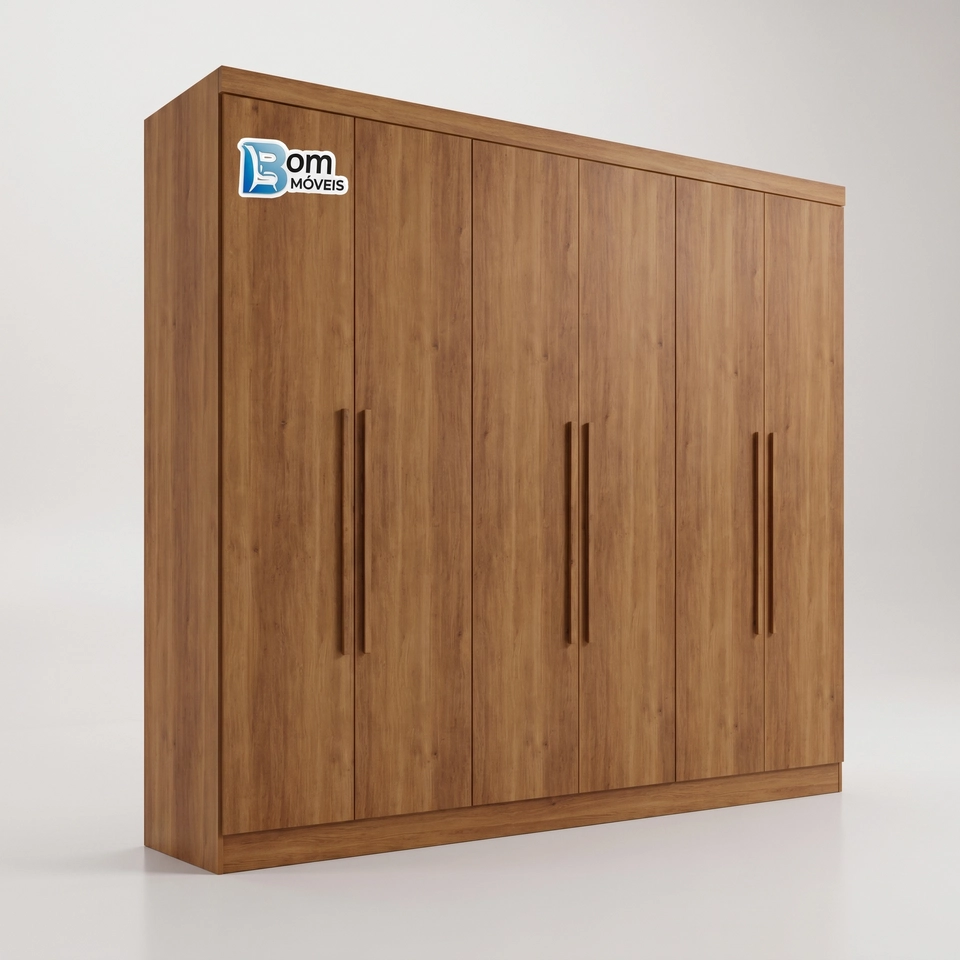Guarda Roupa Coliseu 6 Portas C/ 4 Gavetas Internas Puxadores de MDF - Alt.: 223cm - Larg.: 220cm - Prof.: 47cm - 4