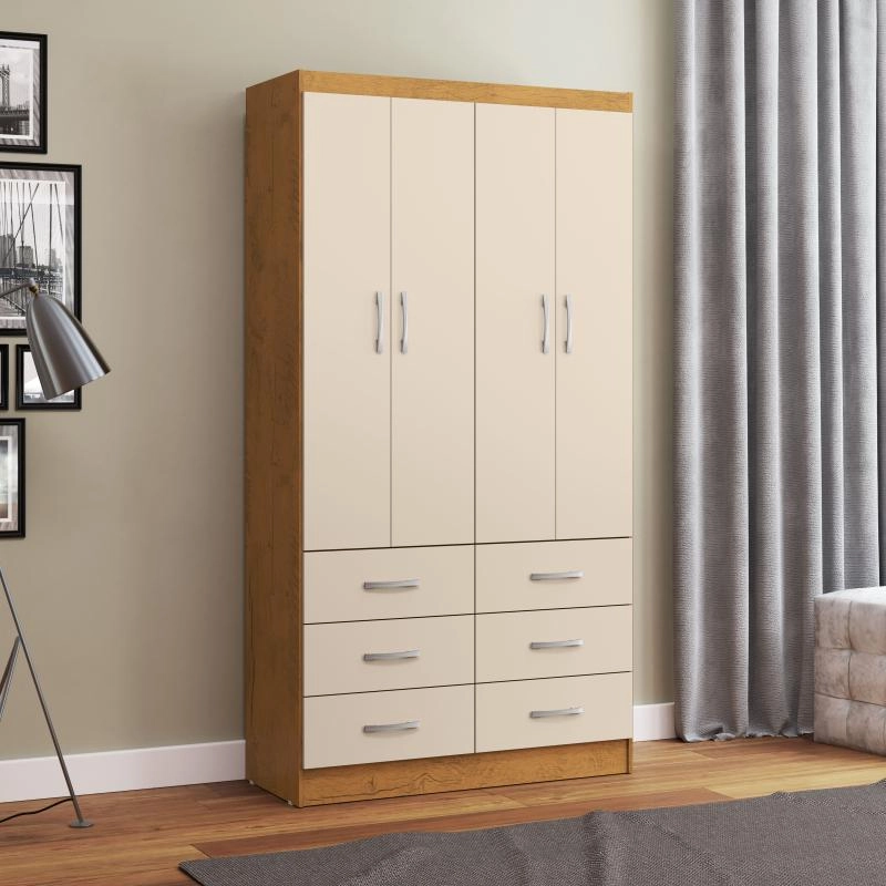 Guarda Roupa Napoles 4 Portas E 6 Gavetas - Alt.: 175cm Larg.: 93cm Prof.: 38cm. - 2