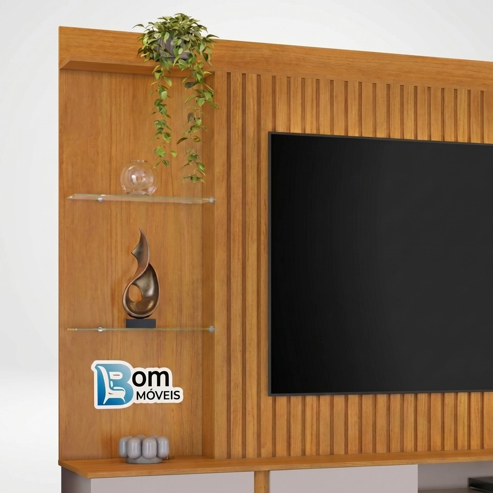 Homo Amparo C/ 2 Prateleiras De Vidro Painel Ripado C/ Led 2 Portas Cavadas - Al.:196cm - Larg.: 182cm - 40cm . - 5