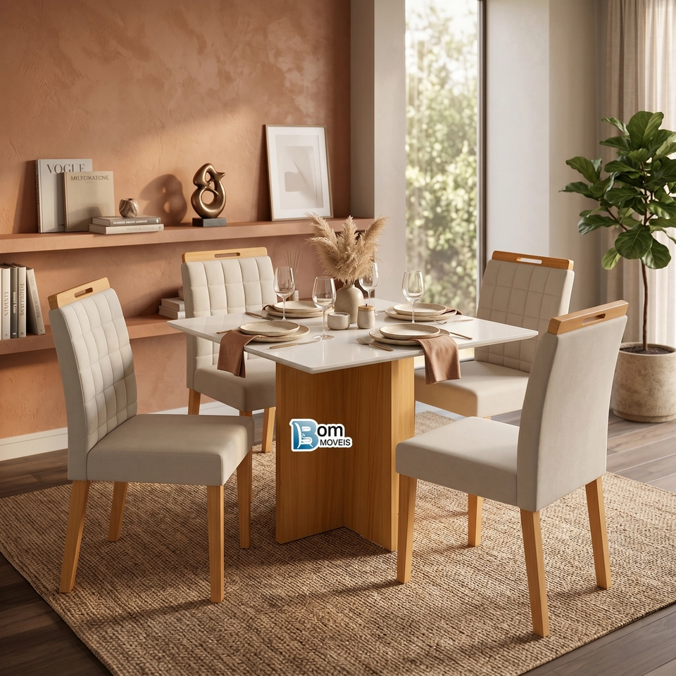 Conjunto de Mesa Com Tampo de Mdf E Vidro Malaga - Larg.: 100cm Prof.: 80cm  - 2