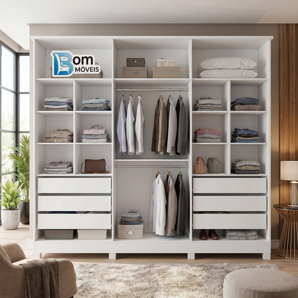 Guarda Roupa Bianca 6 Portas 6 Gavetas Internas Puxadores De Mdf 8 Pés - Alt.: 220cm - Larg.: 230cm - Prof.: 47cm. - 6