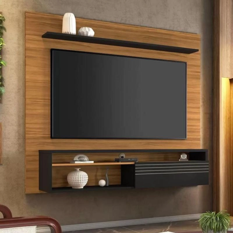Painel Nt 1100 Para Tv De Até 65 Polegadas 1 Prateleira Superior Nicho 1 Porta Báscula - Alt.: 159,9cm Larg.: 160cm Prof.: 33,6cm.