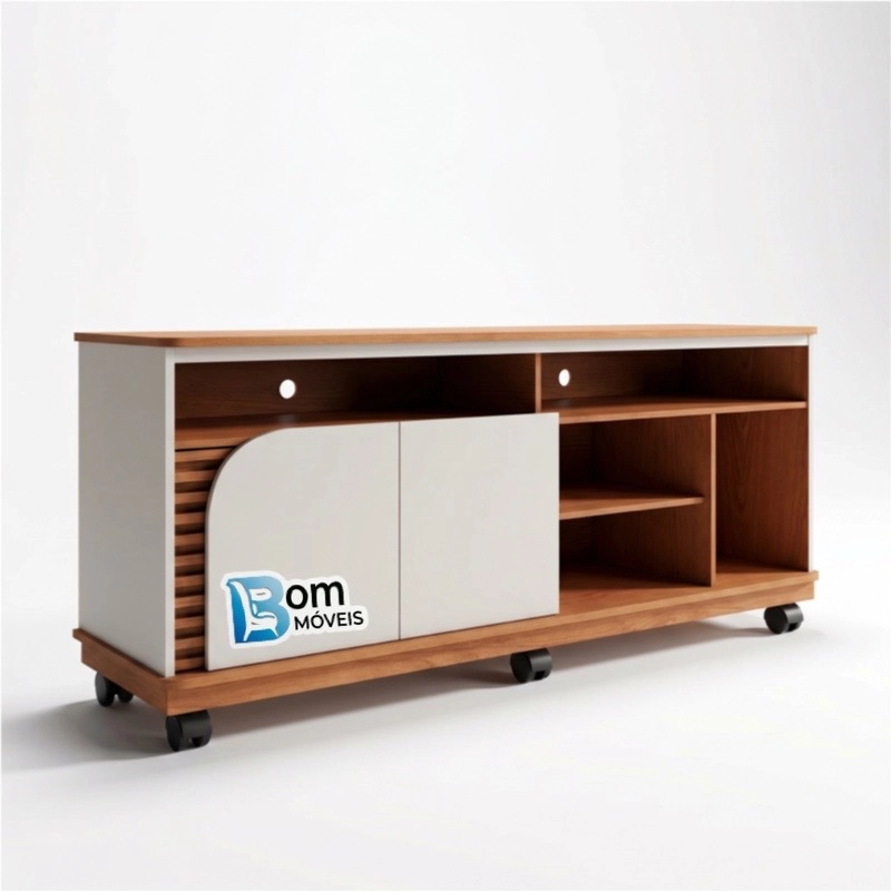 Rack Jurerê C/ 6 Rodízios Tv Até 65 Polegadas 2 Portas Lateral Ripada - Alt.: 63cm Larg.: 150cm Prof.: 39cm. - 4