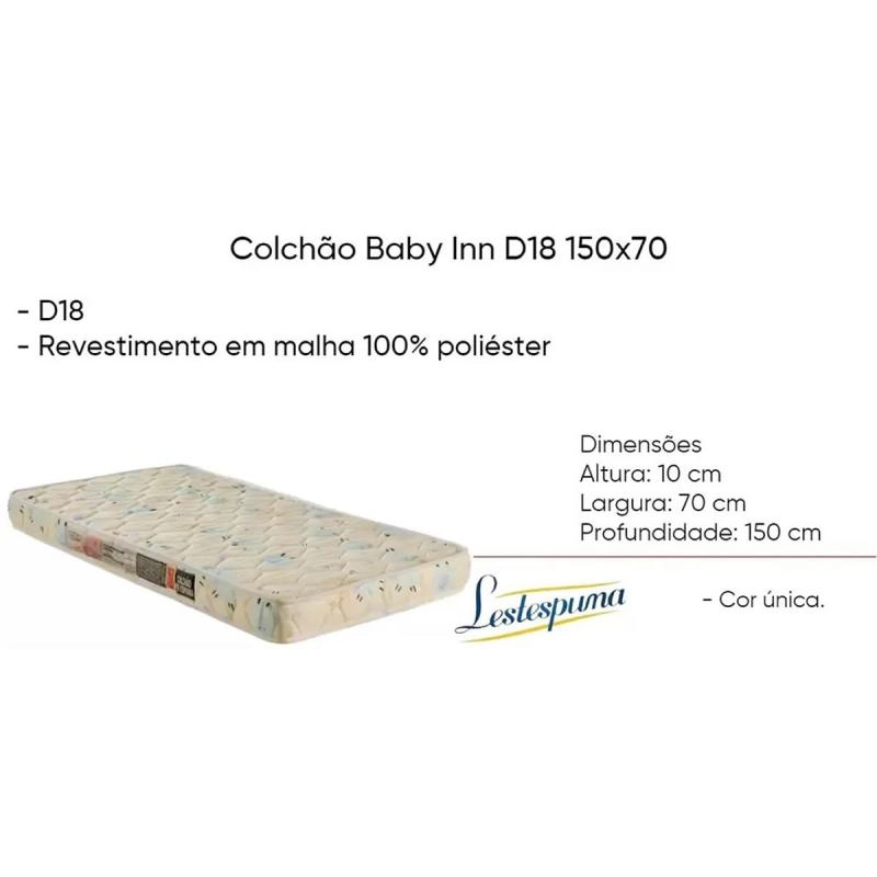 Colchão Juvenil Espuma D28 - Alt.: 10cm - Larg.: 70cm - Prof.:150cm. - 2