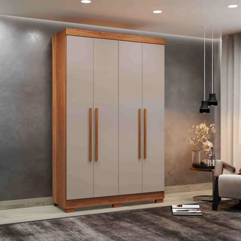 Guarda Roupa Recife 4 Portas 2 Gavetas Internas Puxadores Mdf 6 Pés - Alt.: 205cm Larg.: 121cm Prof.: 47cm. - 2
