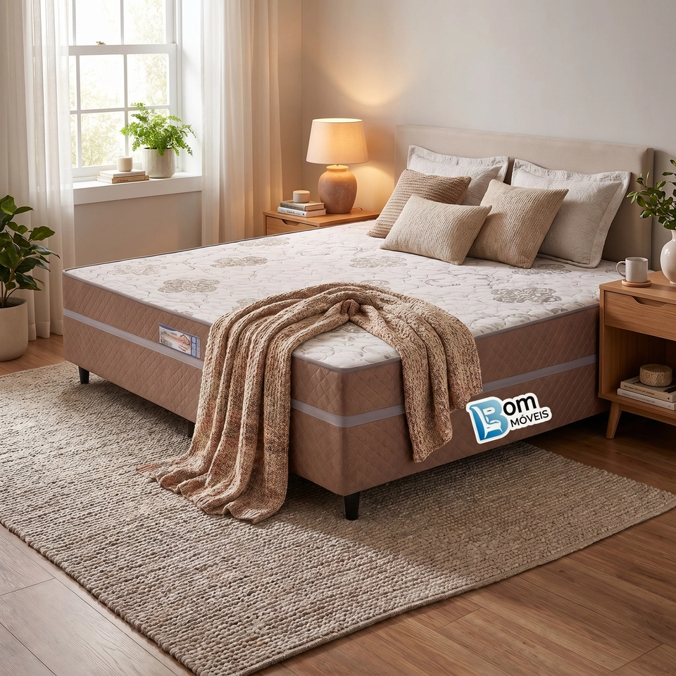 Cama Box Casal Espuma D28 Açucena C/ Estrutura De Eucalipto E Pés De PVC - Alt.: 63cm - Larg.: 138cm - Prof.: 188cm. - 2