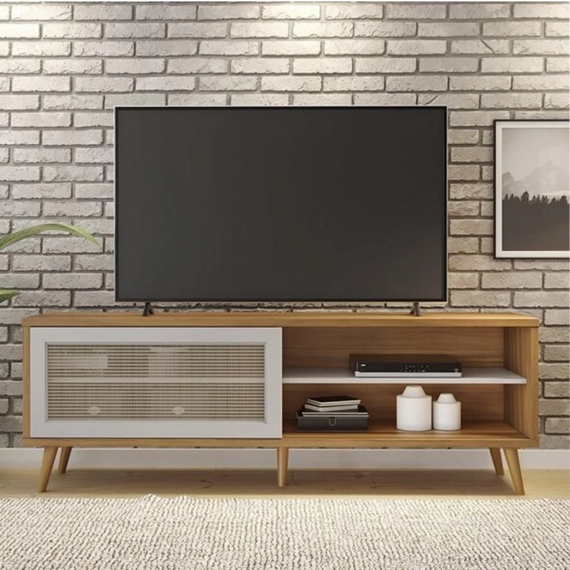 Rack Nt 1175 P/ Tv De Até 60 Polegadas C/ 1 Porta Deslizante 4 Divisões 5 Pés Palitos De Madeira - Alt.: 57cm Larg.: 163cm Prof.: 38cm.  - 3