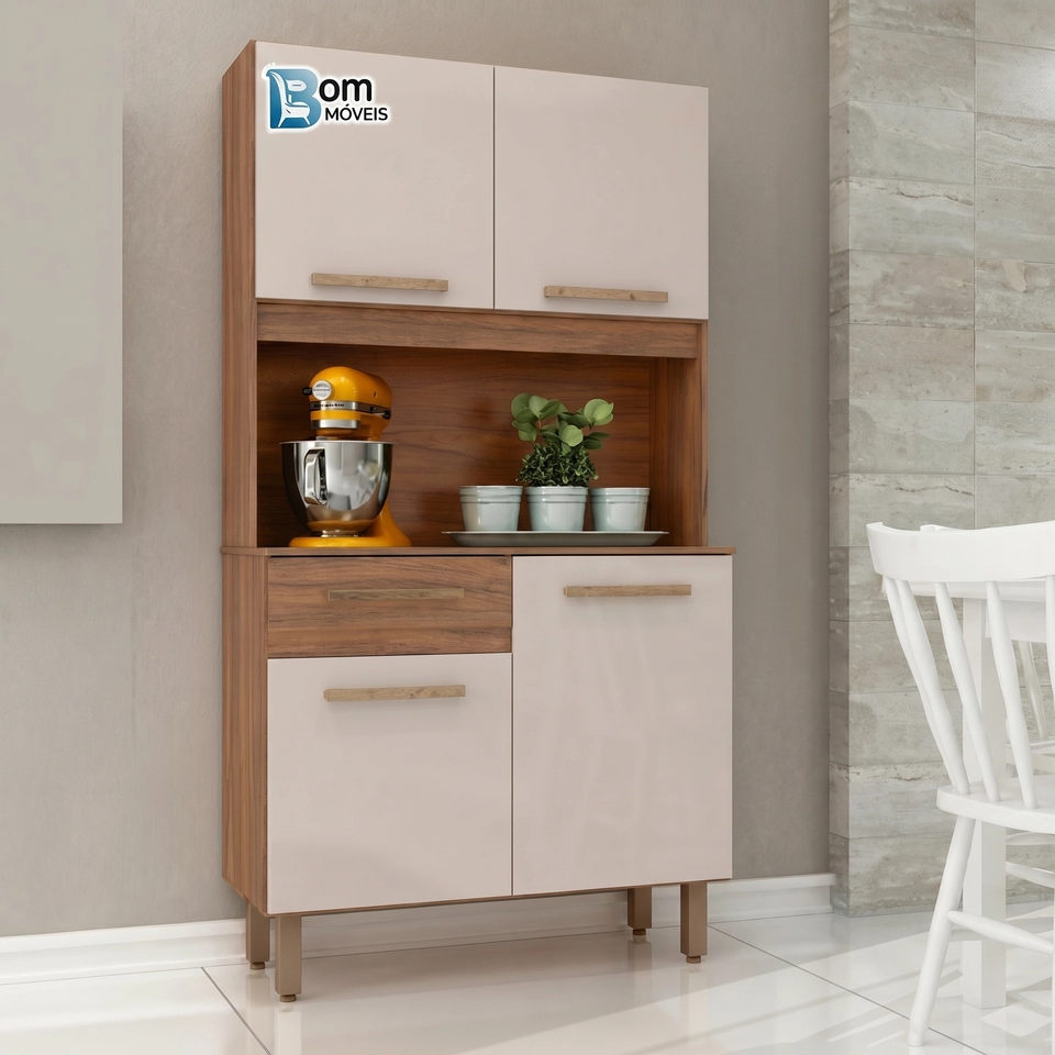 Cozinha Compacta Uruguai 4 Portas 1 Gaveta Puxadores de Mdf E Pés Reguláveis - Alt.: 170cm - Larg.: 91cm - Prof.: 35,5 - 4