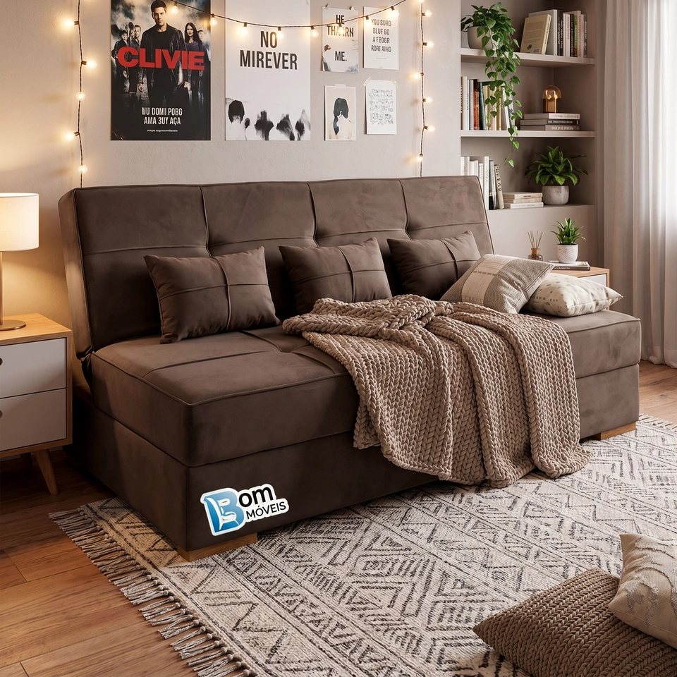 Sofá Cama C/ Baú Reclinável C/ 5 Estágios E Pés de Eucalipto - Alt.: 95cm  Larg.: 188cm Prof.: 90cm - 7