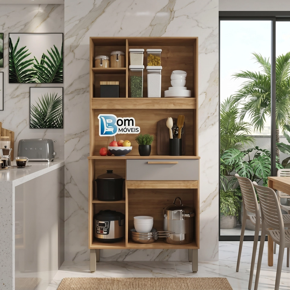 Cozinha Compacta Lia 3 Portas 1 Gaveta 2 Prateleiras 4 Pés Reguláveis - Alt.: 177cm Larg.: 83cm Prof.: 36cm. - 4