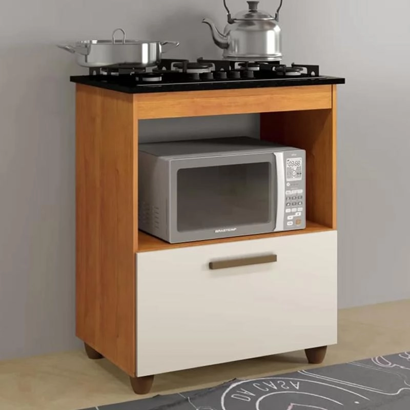 Balcão Cooktop 4 Bocas Salvia C/ Espaço P/ Micro-ondas E 1 Gaveta - Alt.: 92cm Larg.: 74cm Prof.: 49cm.