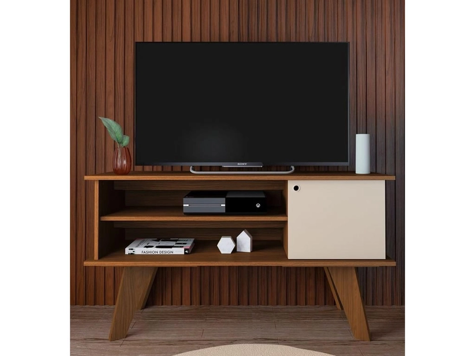 Rack Frank Retro P/ Tv Até 50 Polegadas 1 Prateleira 1 Porta Puxador Metálico - Alt.:65cm Larg.: 120cm Prof.: 40cm.