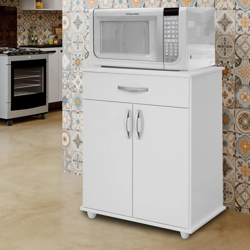 Armário De Cozinha 302 Para Micro-ondas 2 Portas 1 Gaveta 1 Prateleira 4 Pés - Alt.: 86cm Larg.: 60cm Prof.: 36cm.