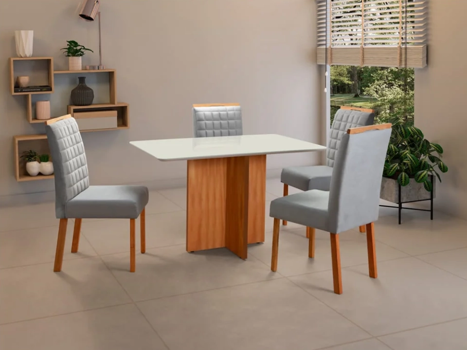 Conjunto De Mesa Malaga C/ Tampo De Vidro E Base De Mdf C/ 6 Cadeiras - Larg.: 160cm - Prof.: 80cm.  - 3