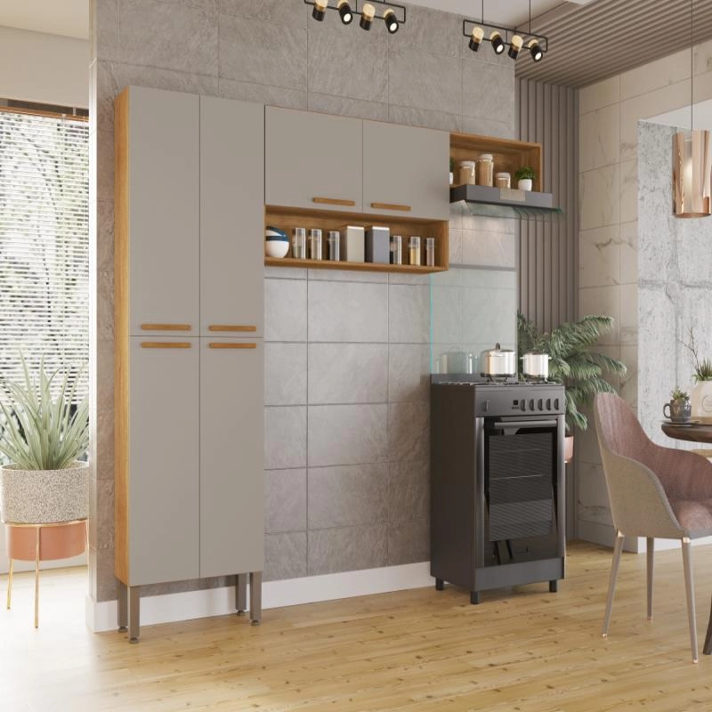 Cozinha Compacta Madri 3 Peças 6 Portas 7 Divisões Puxadores Mdf Pés Reguláveis - Alt.: 186cm Larg.: 229cm Comp.: 24cm. - 1