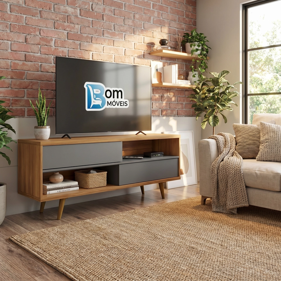 Rack Nt 1180 P/ Tv De Até 50 Polegadas C/ 2 Portas Deslizantes 4 Pés De Pvc - Alt.: 57cm - Larg.: 135cm Prof.: 36cm - 2
