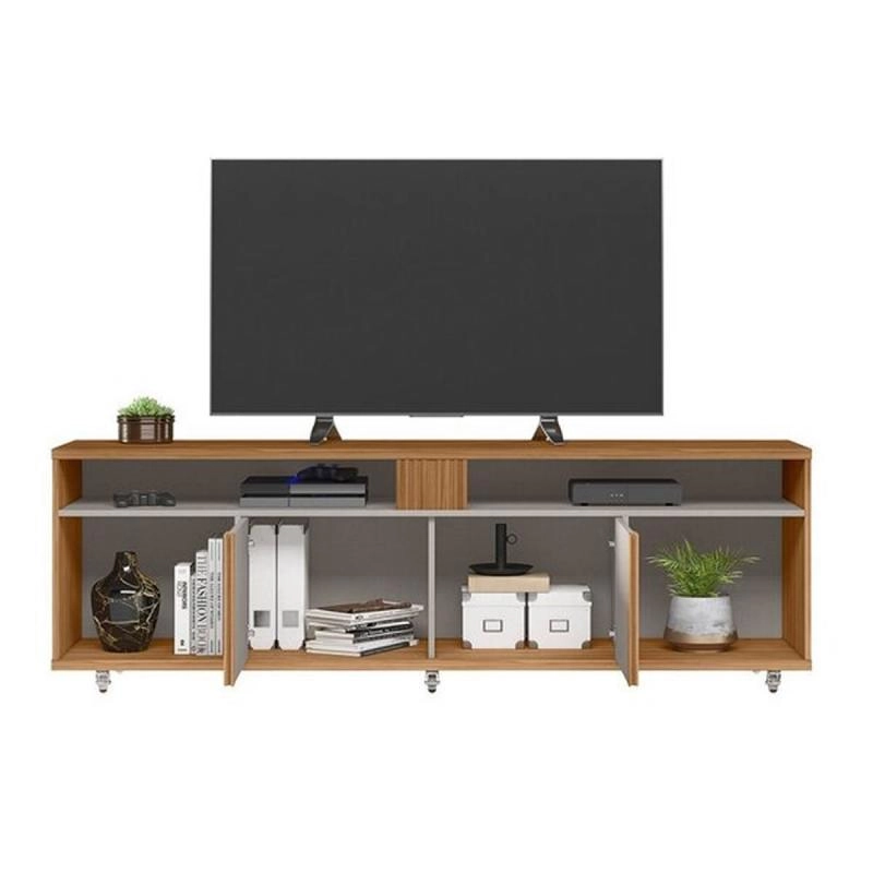 Rack Bancada Nt 1290 P/ Tv De Até 70 Polegadas 2 Portas Frisadas 6 Divisões 6 Rodízios De Silicone - Alt.: 59cm Larg.: 180cm Prof.: 38cm. - 6