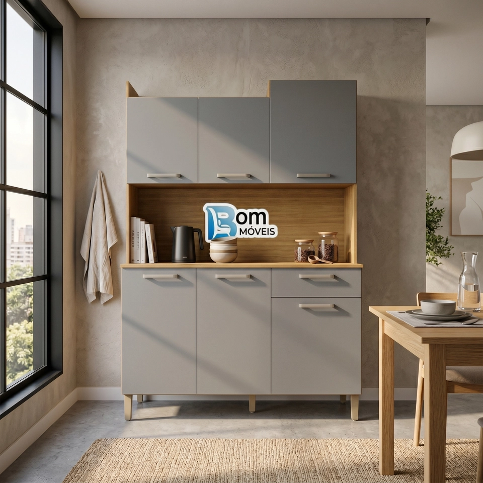 Cozinha Compacta Gênova 6 Portas 1 Gaveta 5 Pés - Alt.: 175cm Larg.: 121cm Prof.: 36cm. - 7