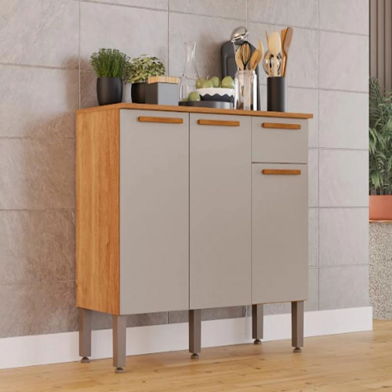 Balcao Madri 3 Portas 1 Gaveta 1 Prateleira C/ Puxadores Mdf - Alt.: 86cm Larg.: 105cm Comp.: 45cm. - 3