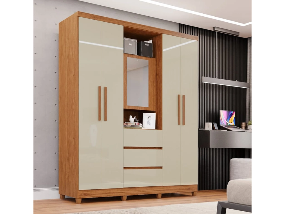 Guarda Roupa Master Capelinha C/ Espelho 4 Portas 3 Gavetas Puxadores MDF 8 Pés - Alt.: 216cm Larg.: 165cm Prof.: 42cm. - 5