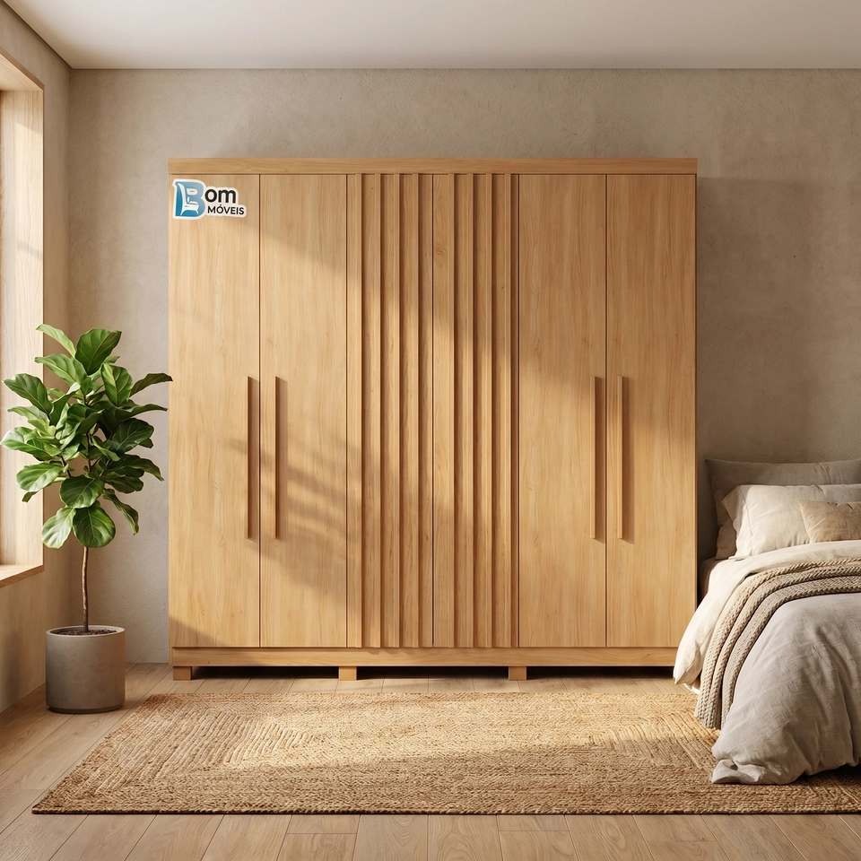 Guarda Roupa Milão 6 Portas 2 Ripadas 3 Gavetas Puxadores Mdf 8 Pés Pvc - Alt.: 215cm Larg.: 200cm Prof.: 47cm - 5
