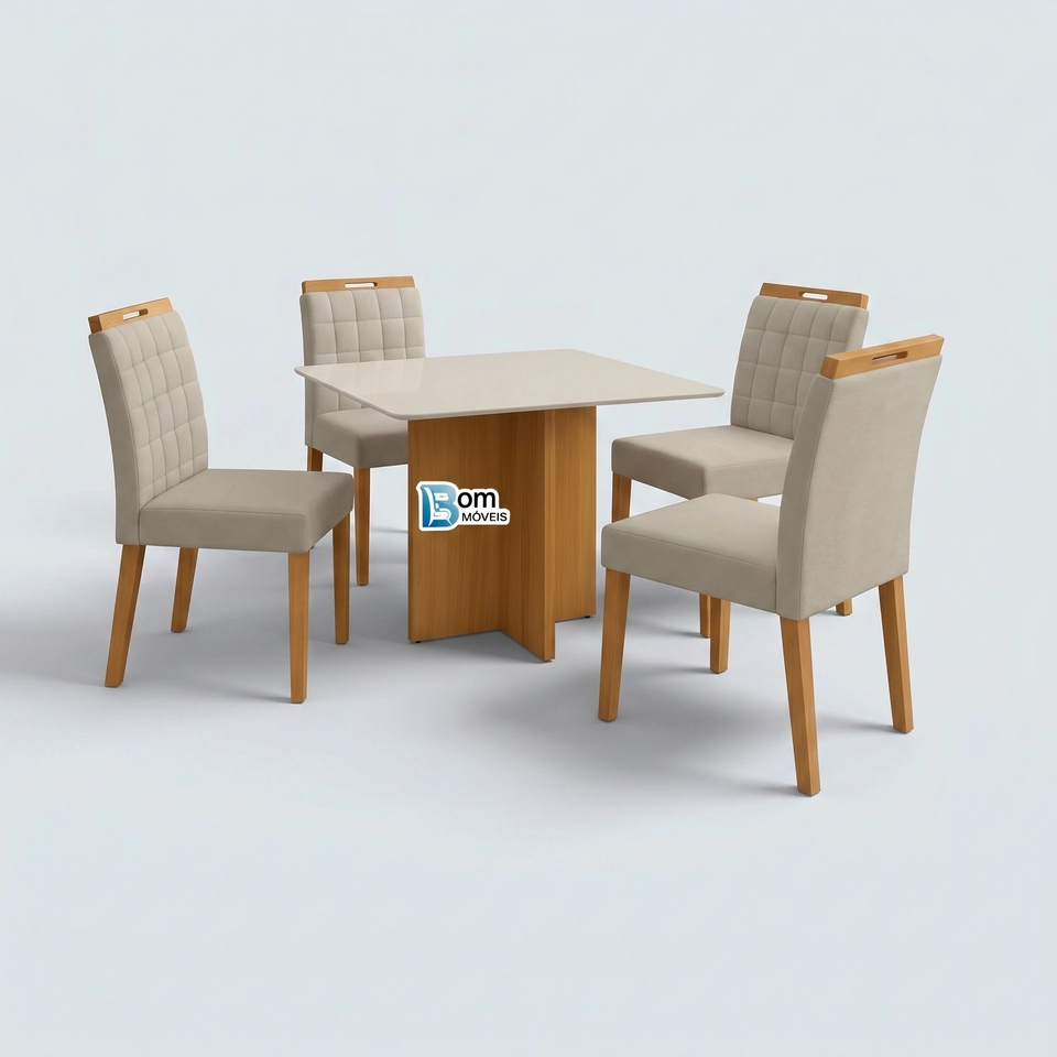 Conjunto de Mesa Com Tampo de Mdf E Vidro Malaga - Larg.: 100cm Prof.: 80cm 